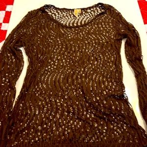 BKE by Buckle Brown Long-Sleeve Crocheted Blouse - SZ XL - NEW